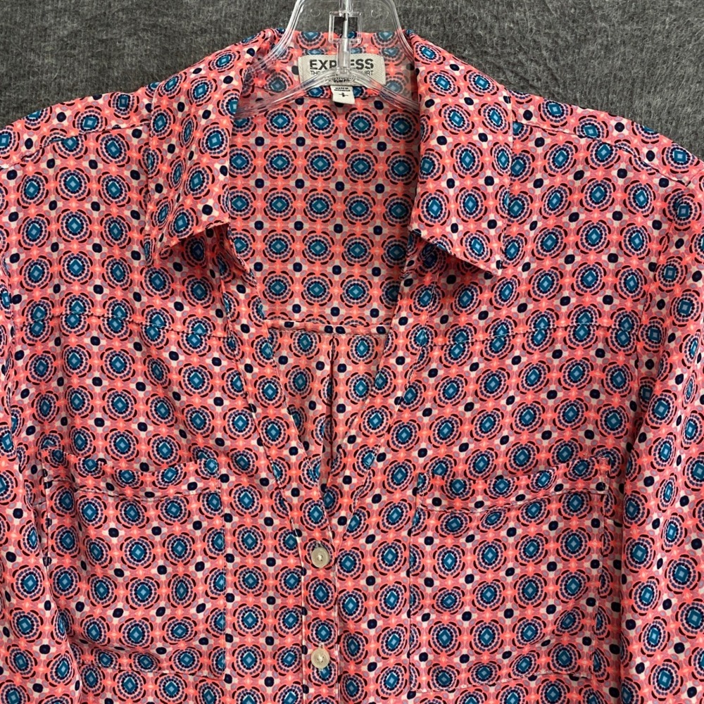 Express The Portofino Shirt Womens S Pink Blue Slim Fit Roll Tab Pockets Office - Picture 2 of 10